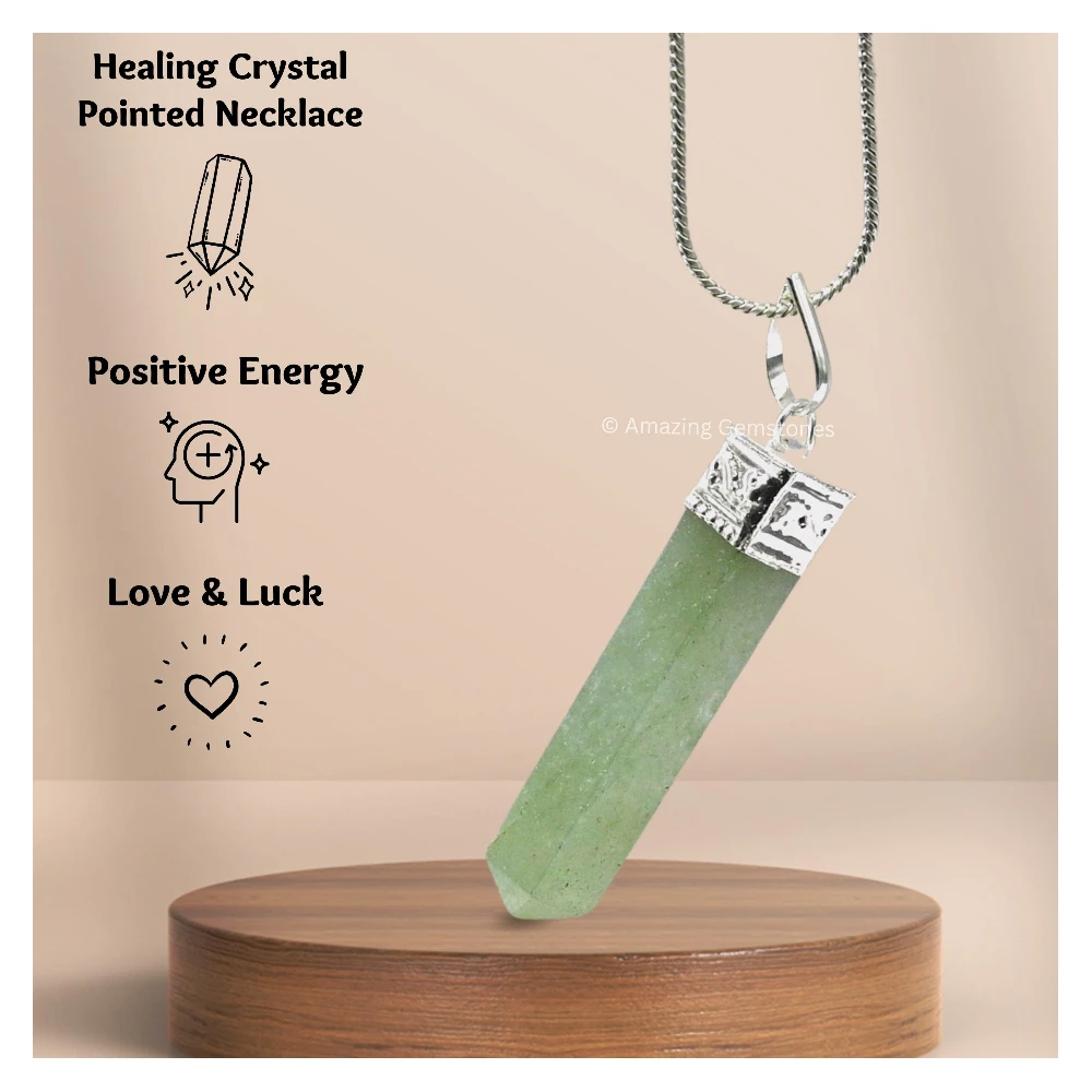 Light Green Aventurine Necklace - Pencil Point (Silver)