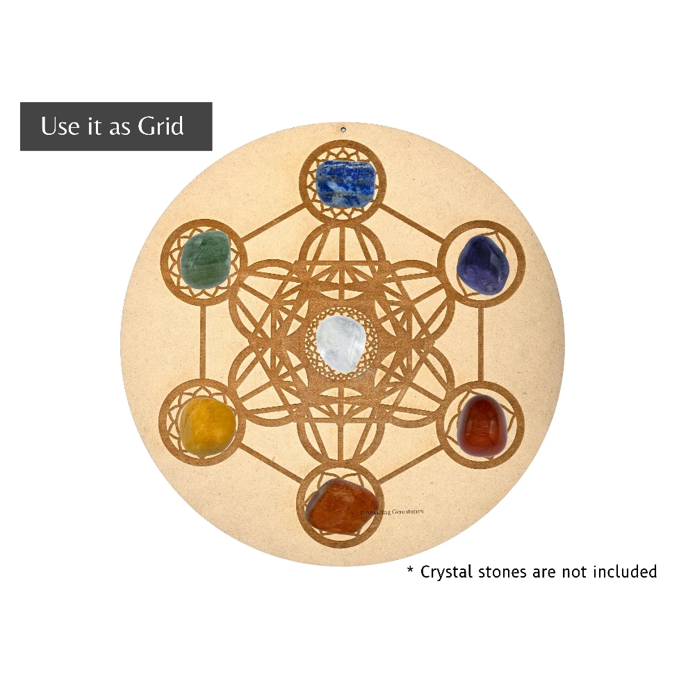 Wooden Crystal Grid Sacred Geometry - Chakra Metatron Cube (12 Inch)