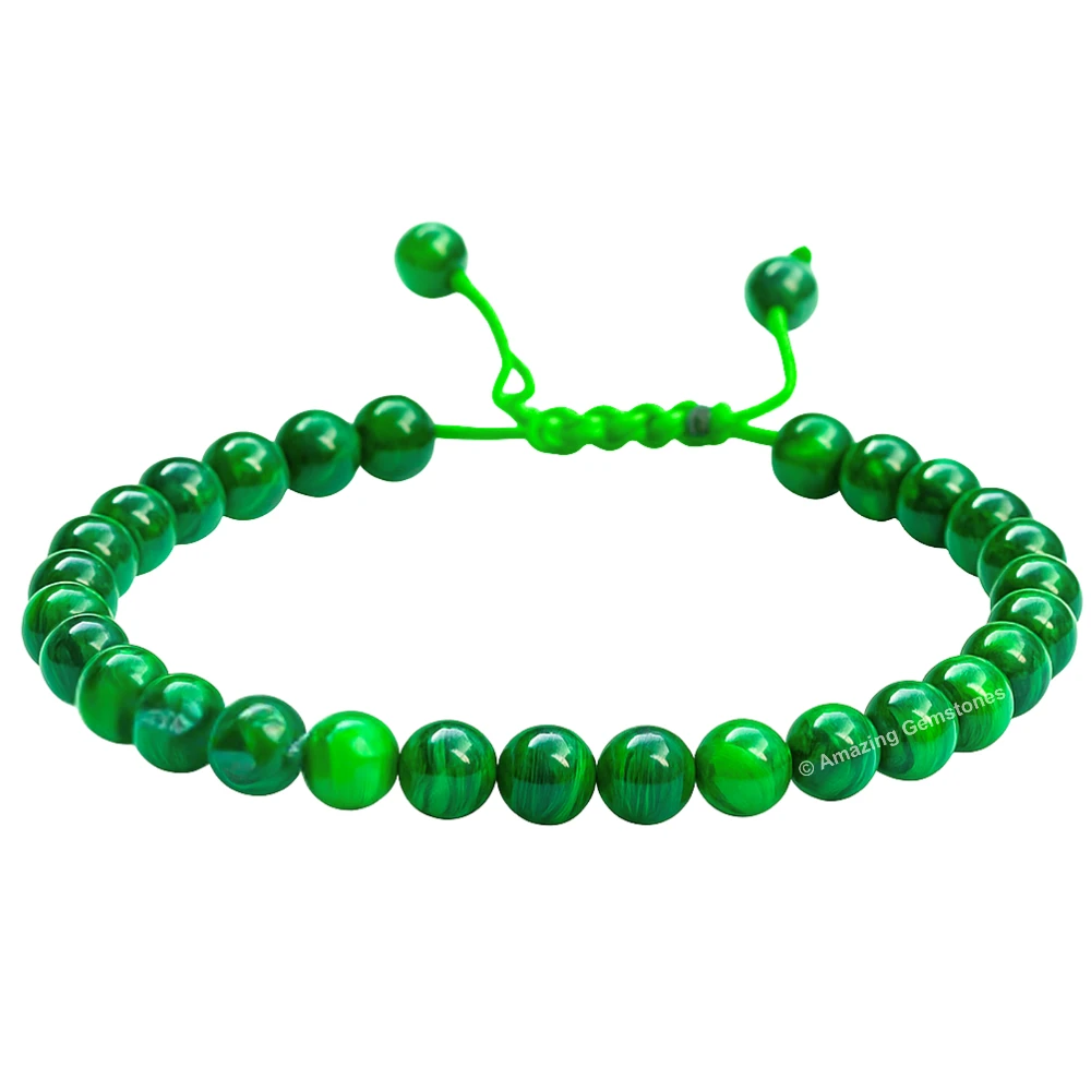 Malachite Healing Crystal Bracelets - 6mm Beads (Adjustable)