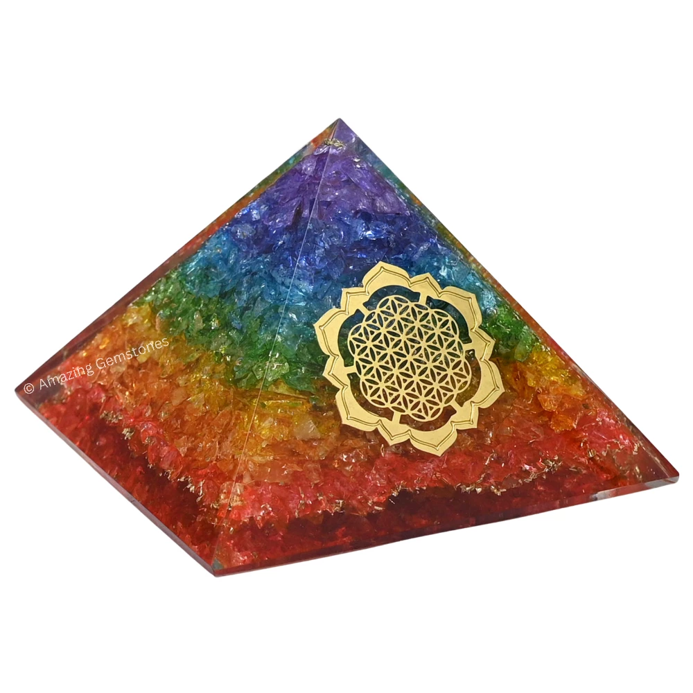 Chakra Onyx Orgone Pyramid - Lotus Flower of Life