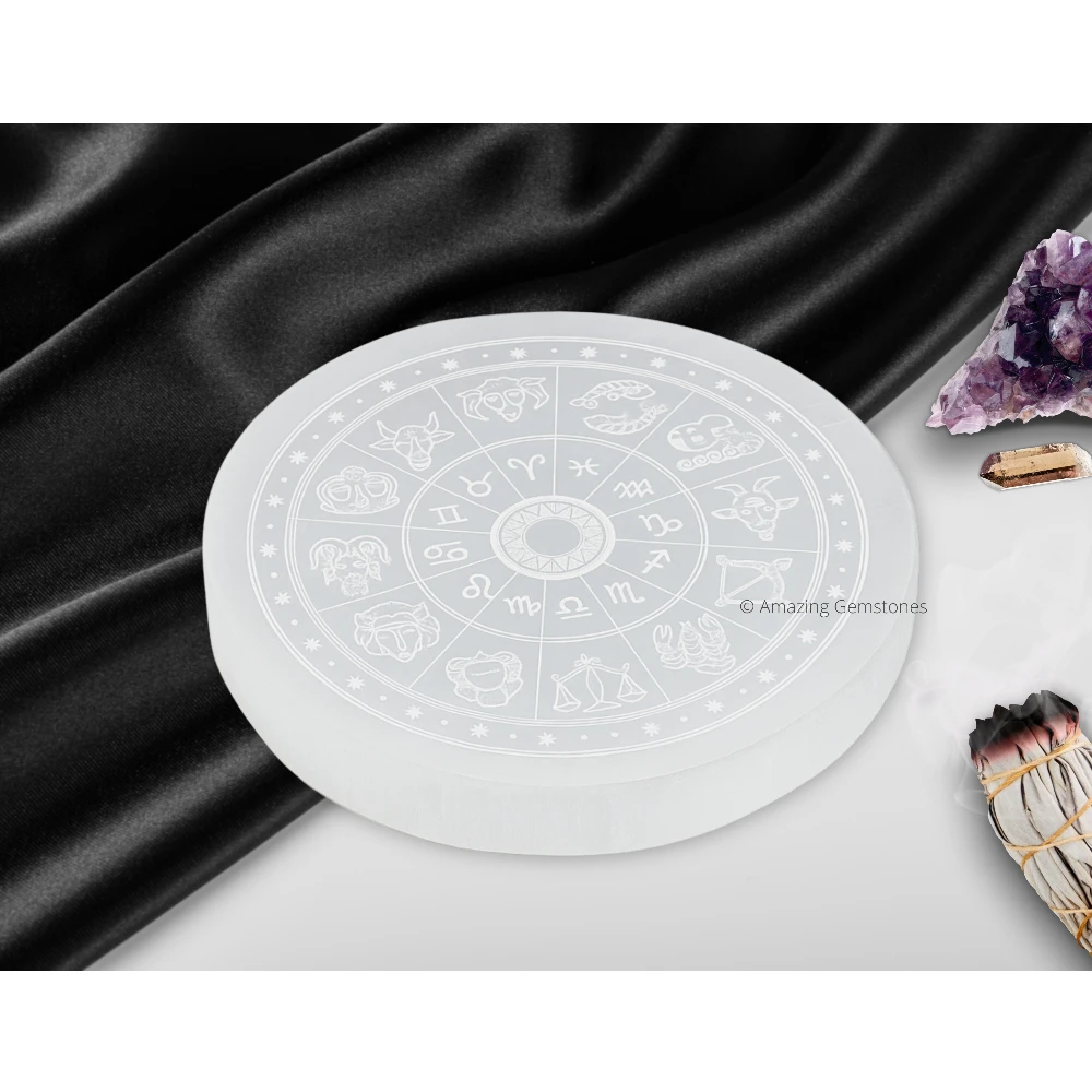 Selenite Charging Plate - Zodiac Sign (3 Inch)