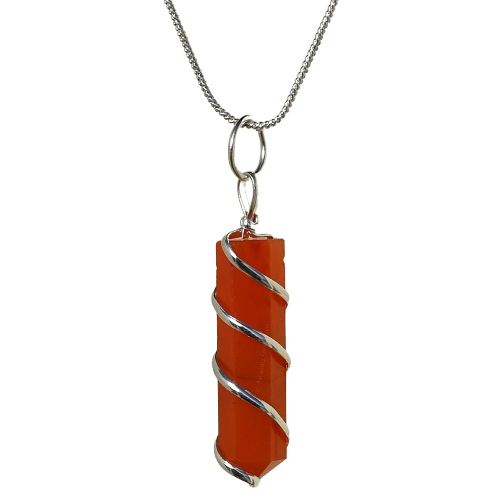 Carnelian Necklace - Spiral Pencil Point (Silver)