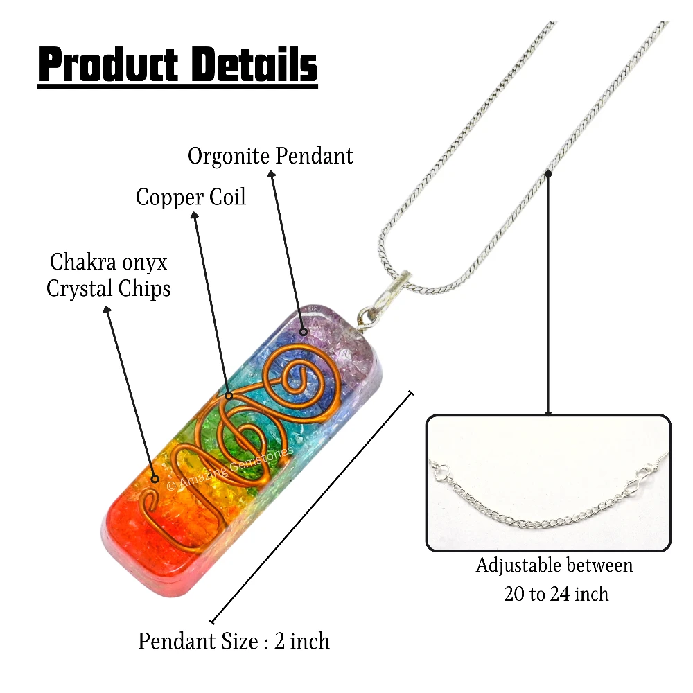 Chakra Onyx Crystal Orgone Pendant - Rectangle