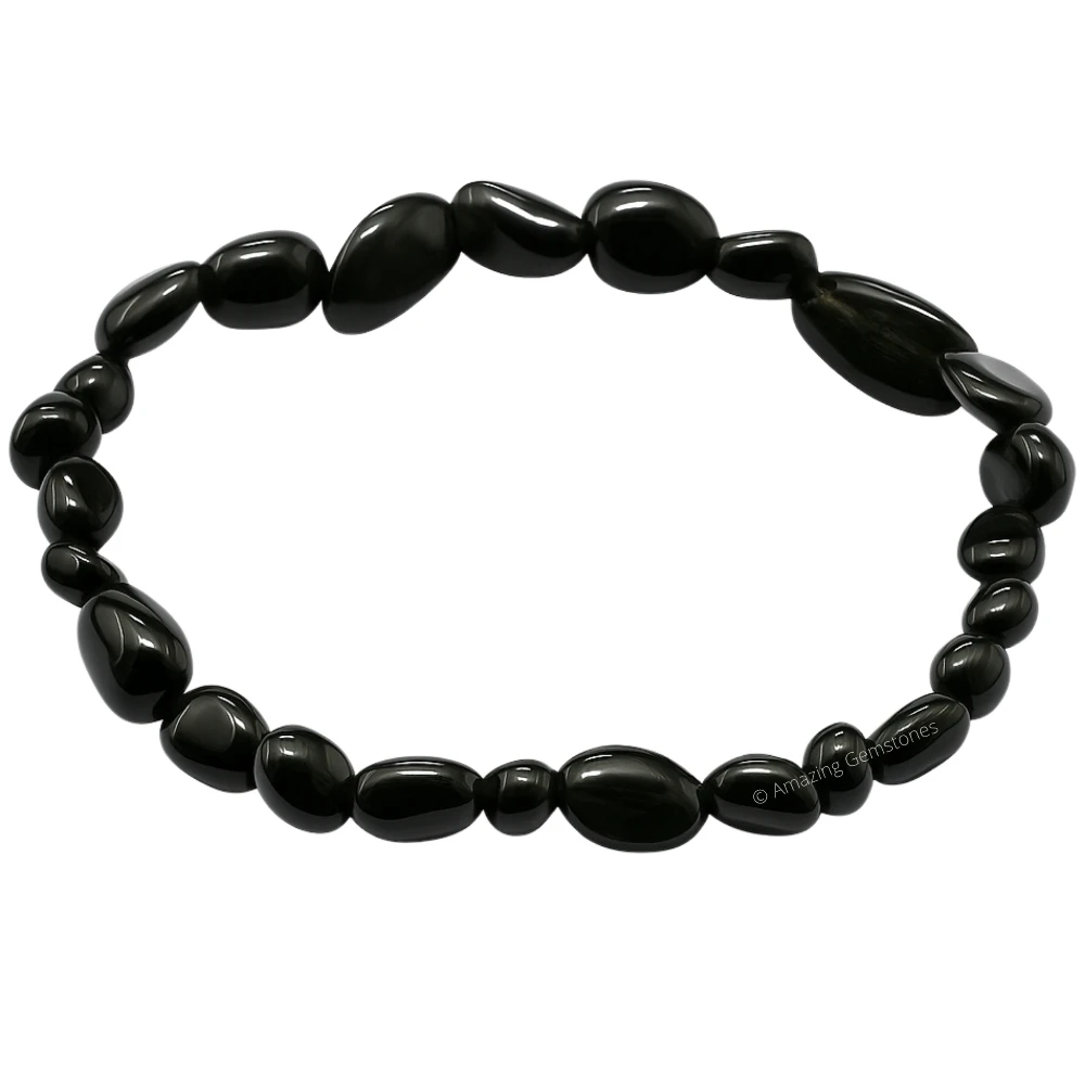 Black Obsidian Tumbled Stone Bracelet (Stretchable)