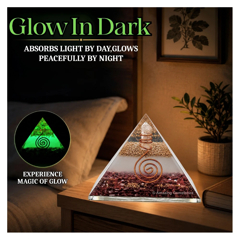 Garnet Orgone Pyramid - Glow in Dark