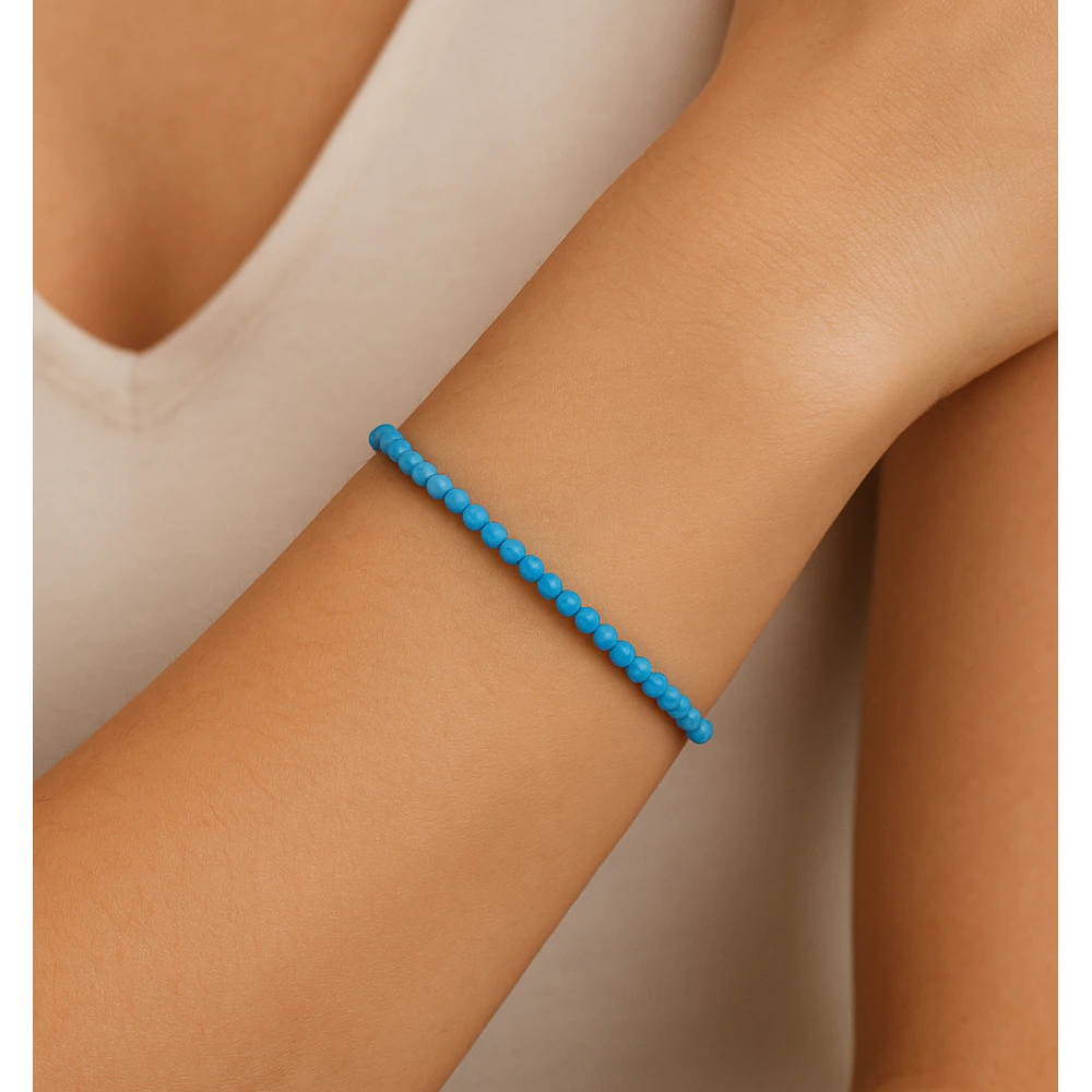 Turquoise (Howlite) Crystal Bracelet - 2mm Faceted Bead (Gold)