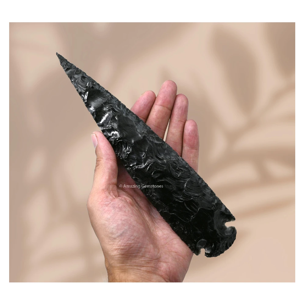 Black Obsidian Crystal Arrowhead - 8" to 9"