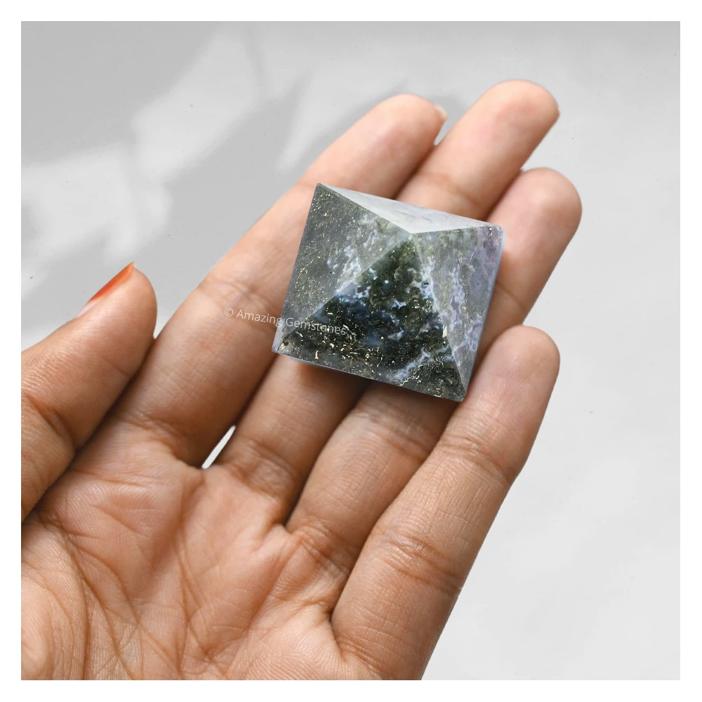 Moss Agate Pyramid (1 Inch)
