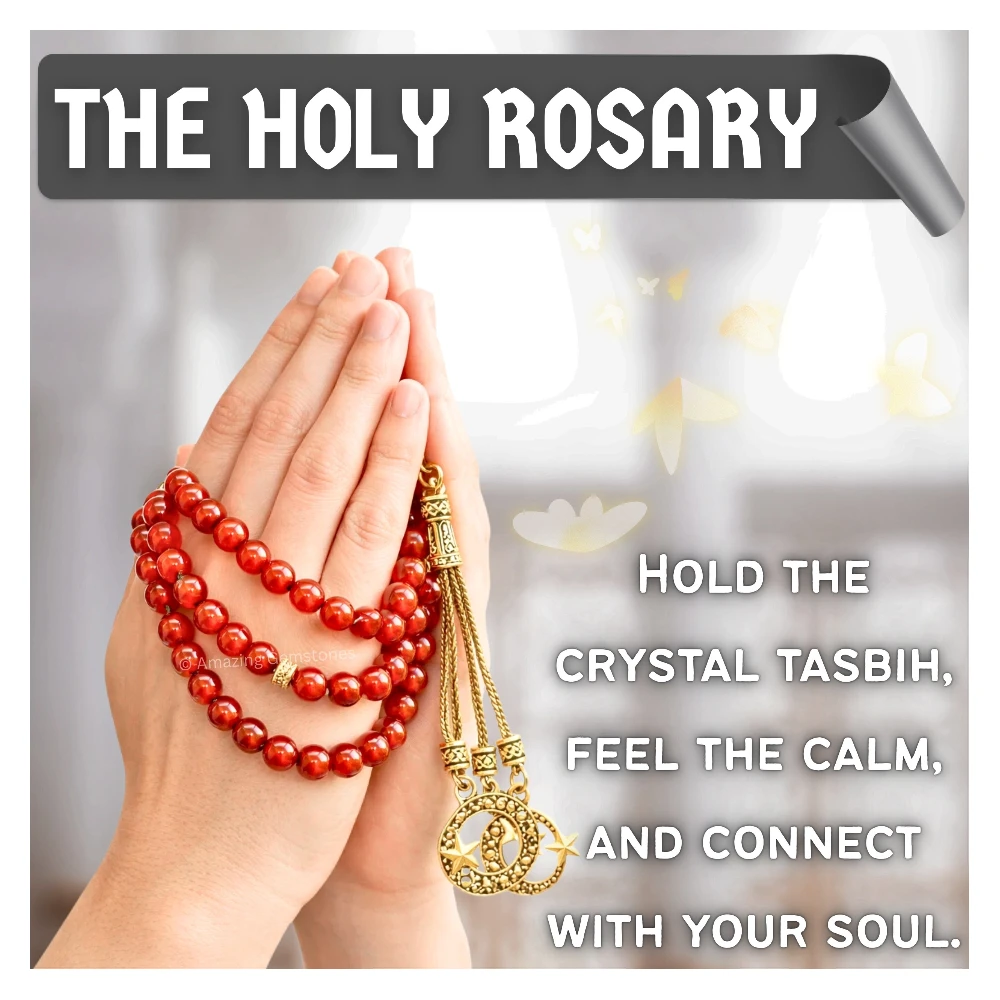 Red Onyx Crystal Tasbeeh Sibha Prayer Beads (Gold)