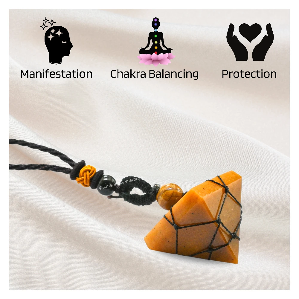 Yellow Jasper Pyramid Pendant Necklace (Macrame)