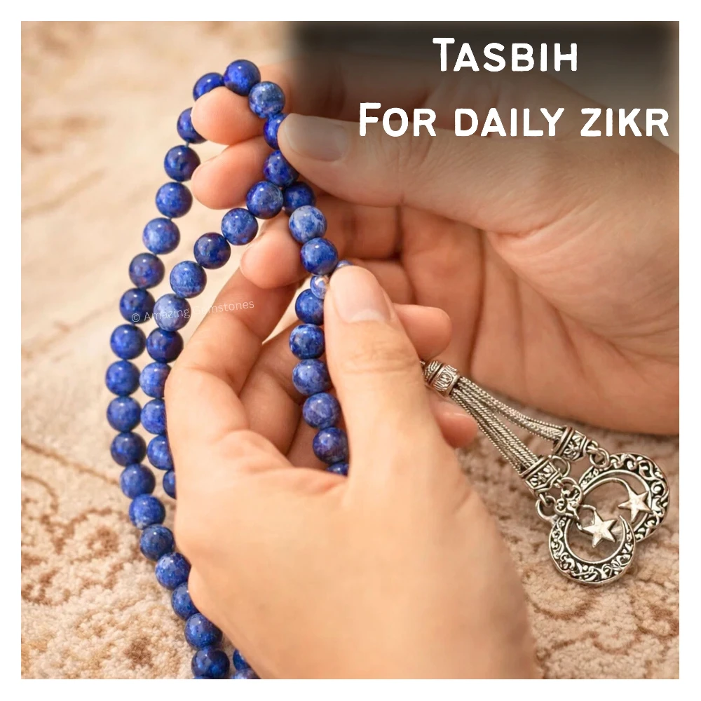 Sodalite Crystal Tasbeeh Sibha Prayer Beads (Silver)