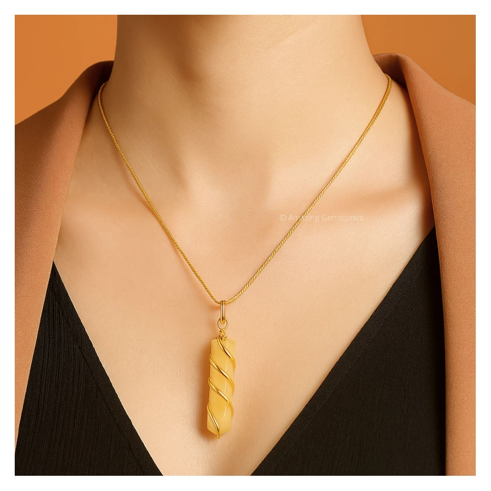 Yellow Aventurine Necklace - Spiral Pencil Point (Gold)