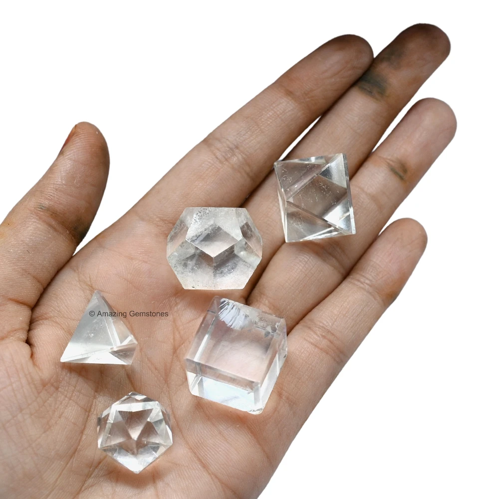 Clear Quartz Platonic Solid - 5 Pcs