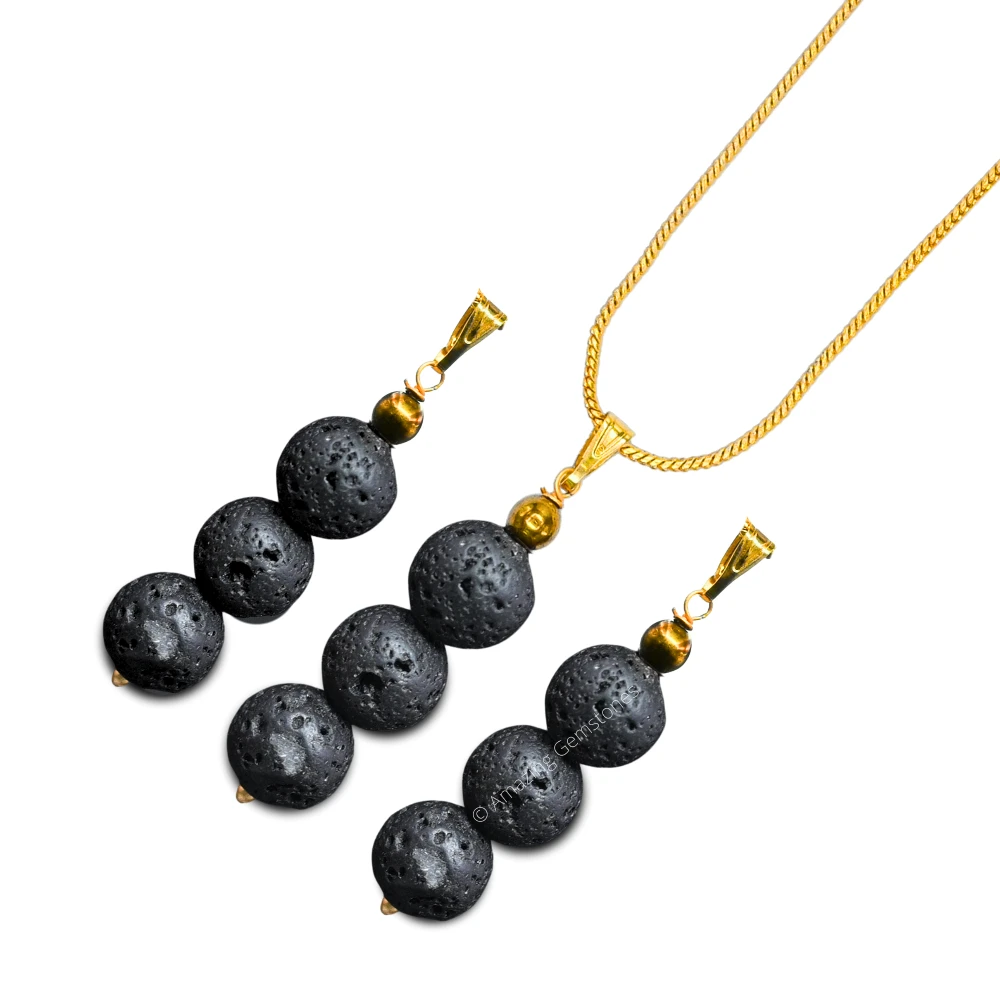 Lava Stone Bead Pendant (Gold)