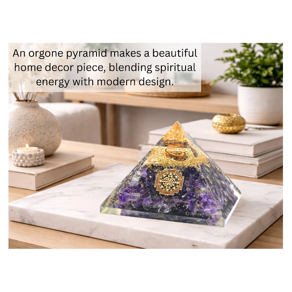 Amethyst Orgone Pyramid - Sri Yantra