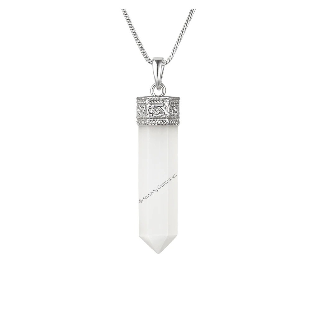 Snow White Quartz Necklace - Pencil Point (Silver)