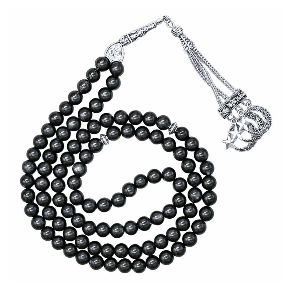 Silver Sheen Obsidian Crystal Tasbeeh Sibha Prayer Beads (Silver)