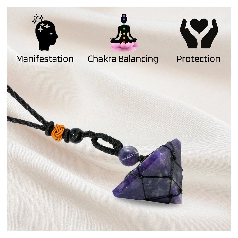 Lepidolite Pyramid Pendant Necklace (Macrame)