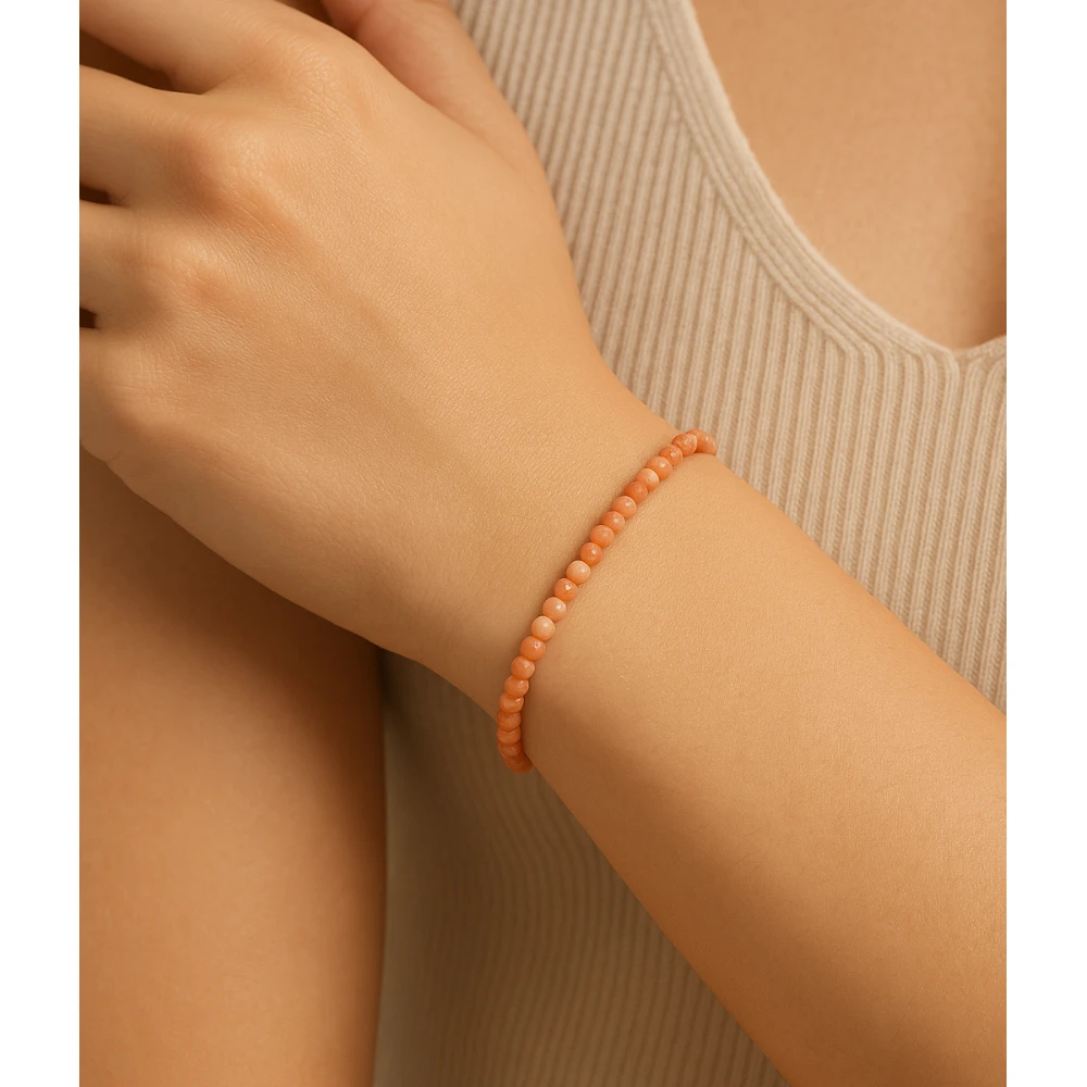 Orange Howlite Crystal Bracelet - 2mm Faceted Bead (Silver)