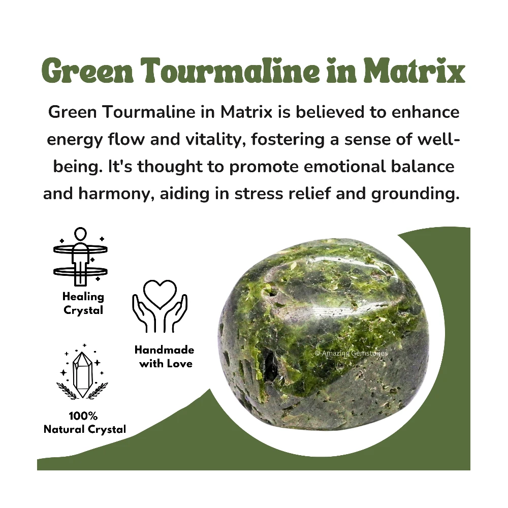 Tumbled Green Tourmaline with Matrix Stone Crystals (1 oz)