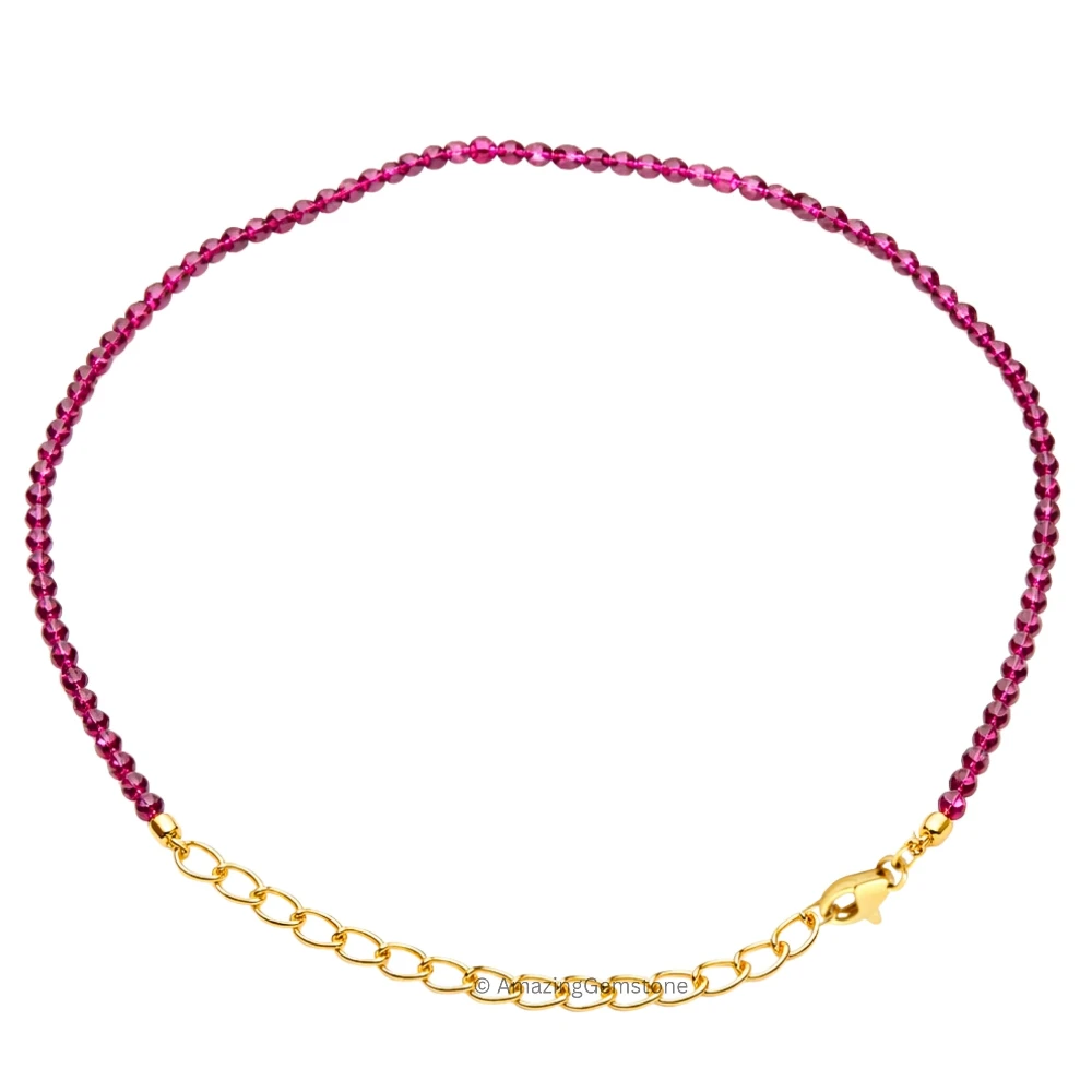 Pink Garnet Crystal Bracelet - 2mm Faceted Bead (Gold)