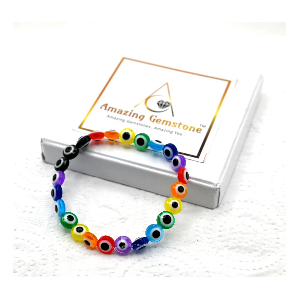 Multi Evil Eye Bracelet (Flat Round Beads)
