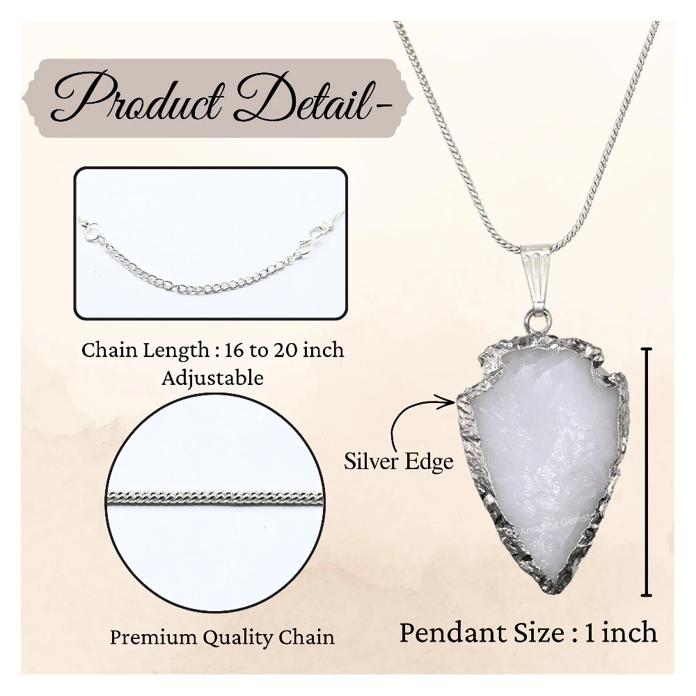 Snow Quartz Arrowhead Pendant - Silver Plated