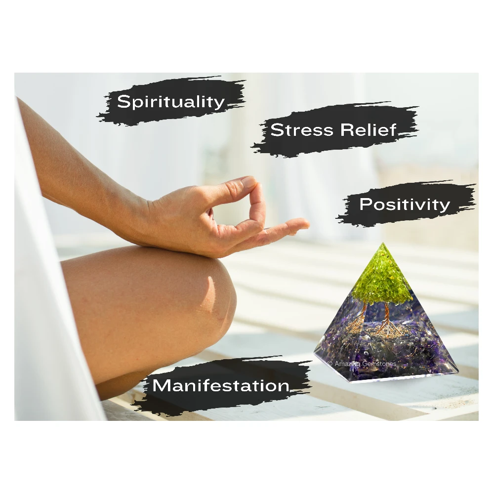 Amethyst with Peridot Tree Orgone Pyramid - 70mm