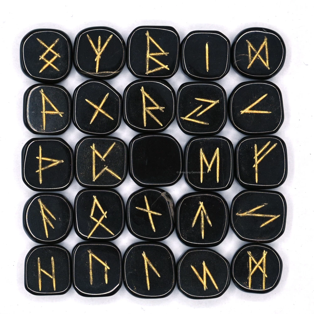 Black Tourmaline Rune Stones Set (Premium)