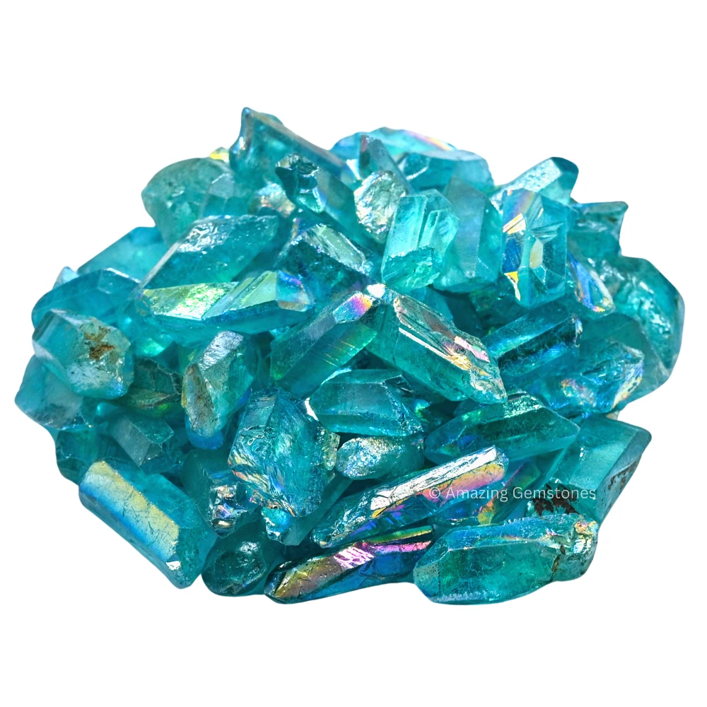 Aqua Aura Quartz Raw Crystal Points (2 Pieces)