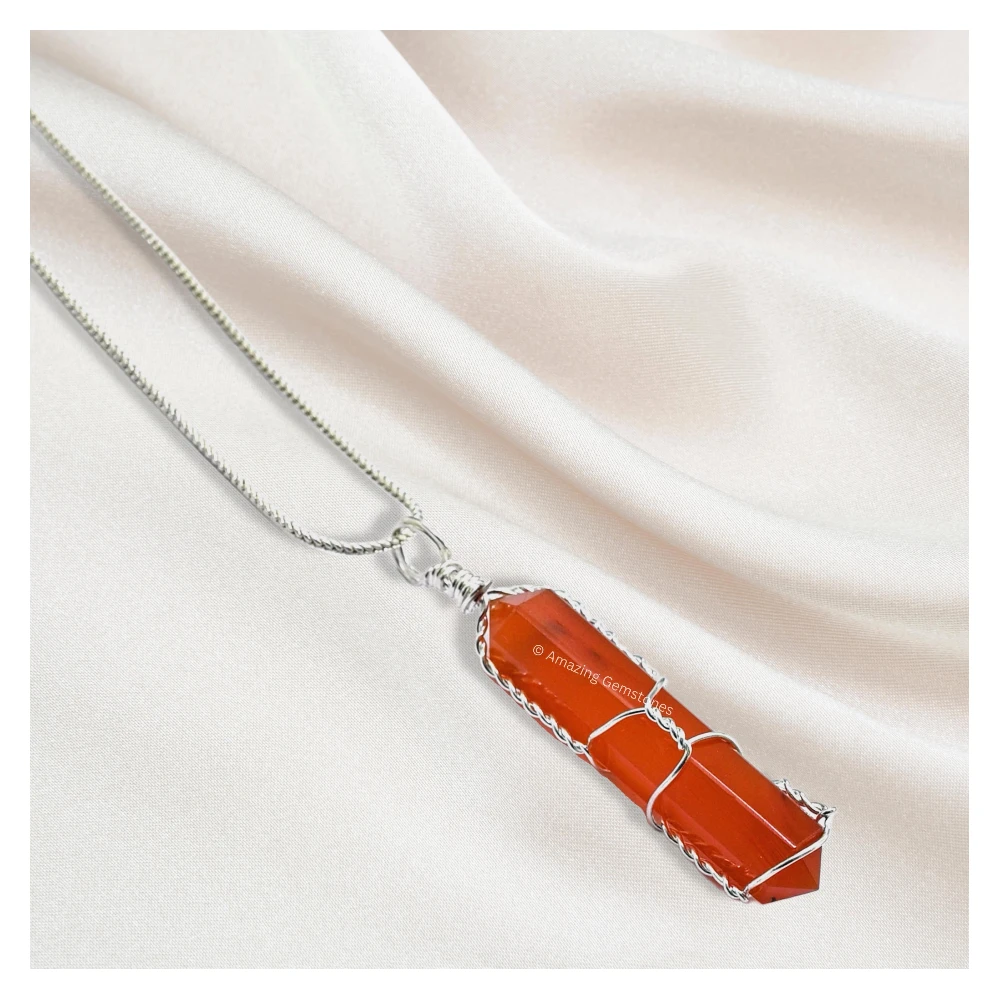 Carnelian Necklace - Wire Wrapped Double Point (Silver)