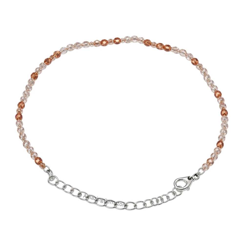 Copper Rutilated Quartz Crystal Bracelet - 2mm Faceted Bead (Silver)