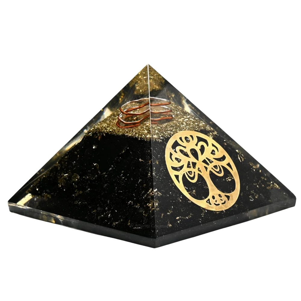 Black Tourmaline Orgone Pyramid - Vintage Tree of Life