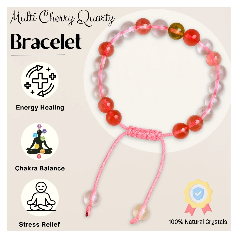 Multi Cherry Quartz Bracelet (Adjustable)