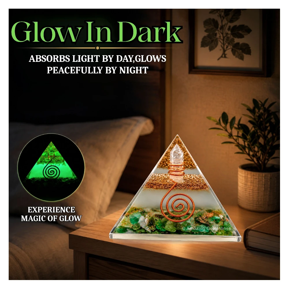 Green Aventurine Orgone Pyramid - Glow in Dark