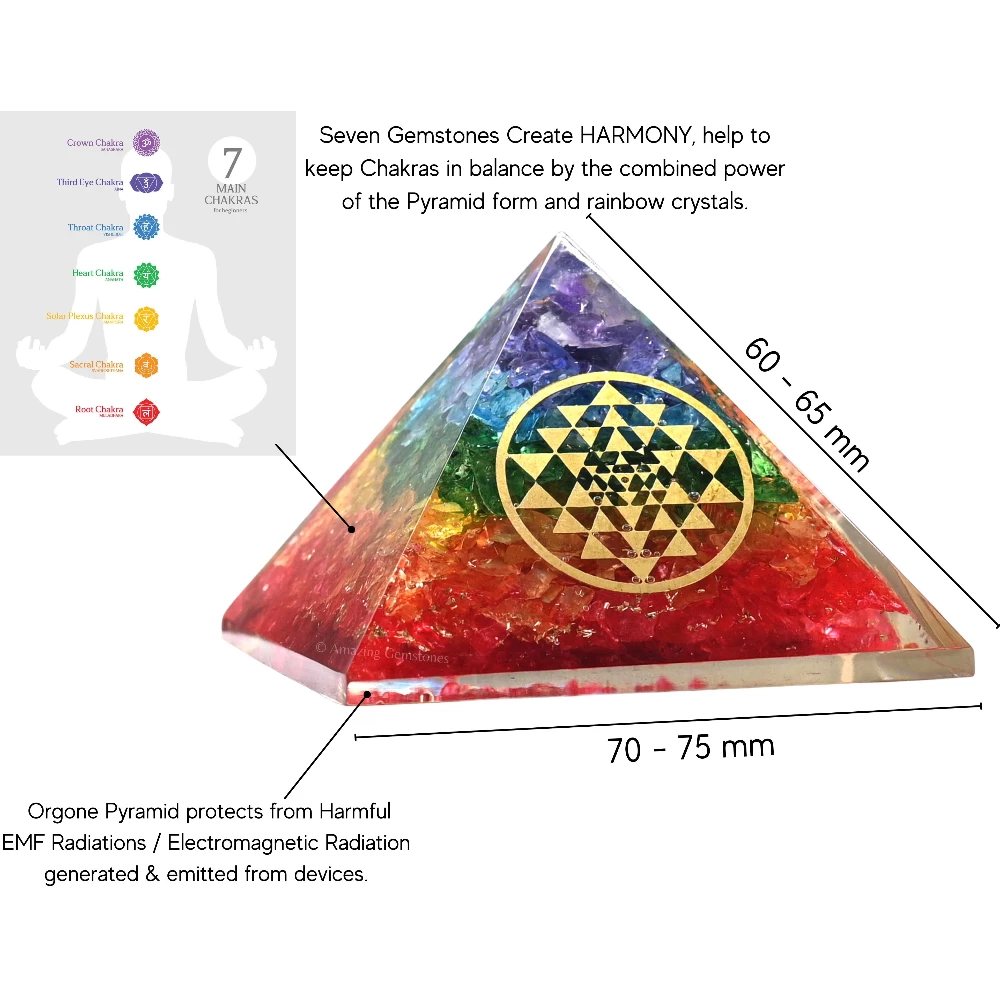 Chakra Onyx Orgone Pyramid - Round Sri Yantra