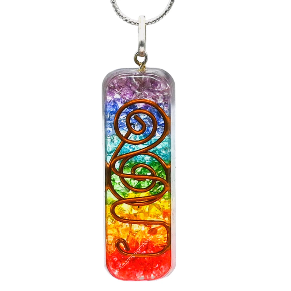 Chakra Onyx Crystal Orgone Pendant - Rectangle