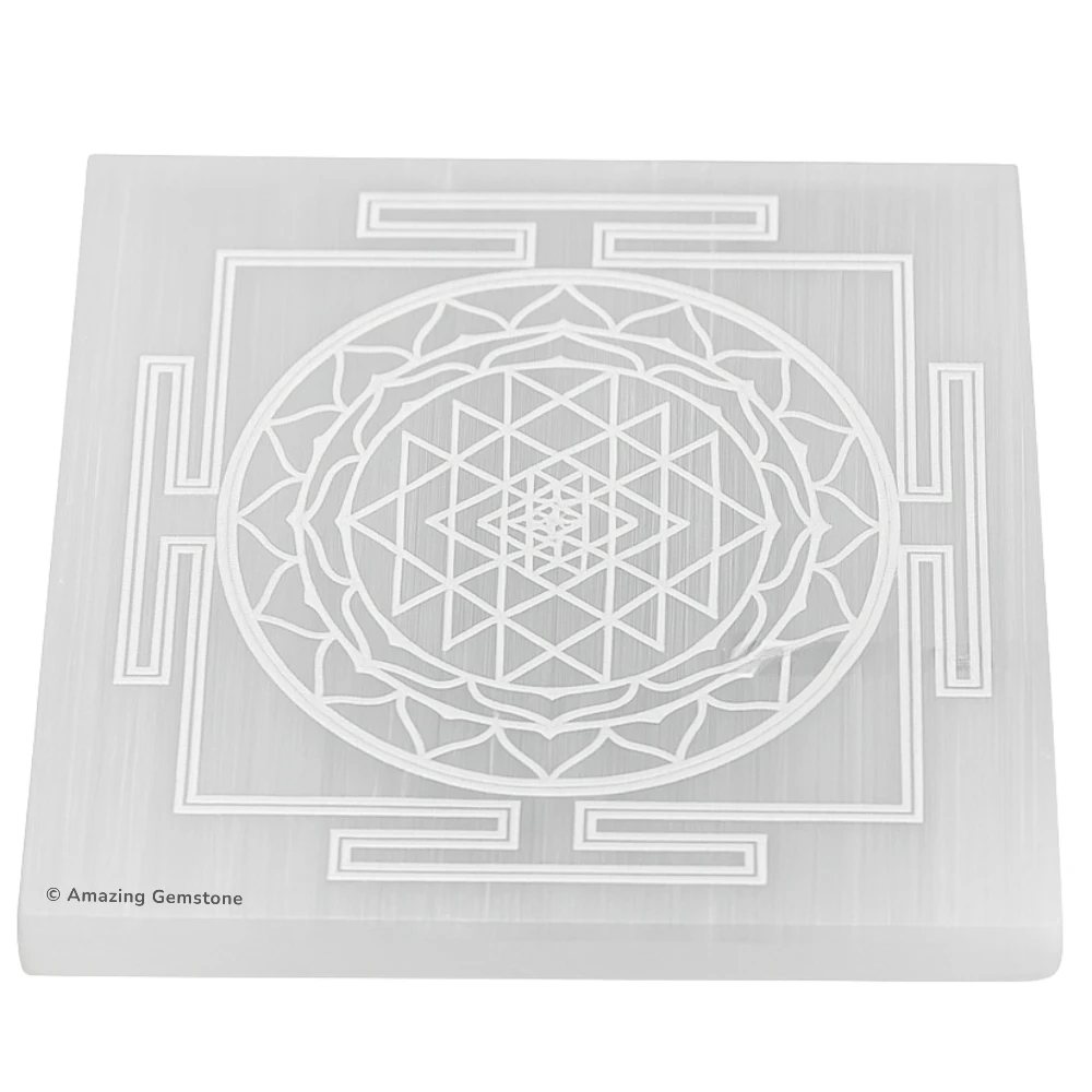 Selenite Charging Plate for Crystals - Sri Yantra(Square) (3 Inch)