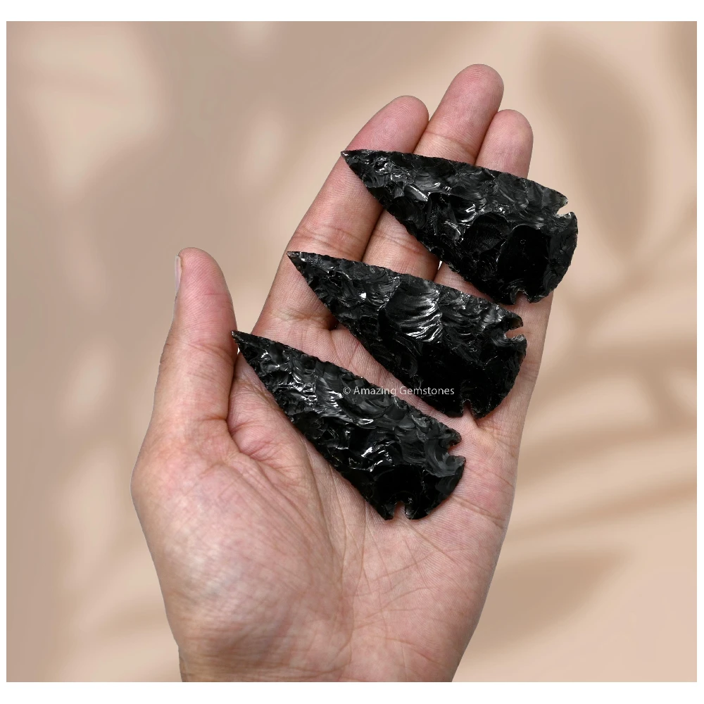 Black Obsidian Crystal Arrowhead - 2" to 3" (3 Pieces)