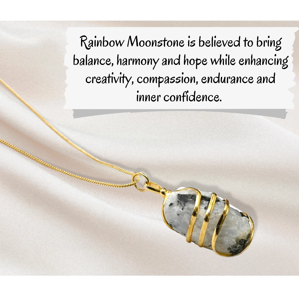 Rainbow Moonstone Necklace - Raw Crystal (Gold)