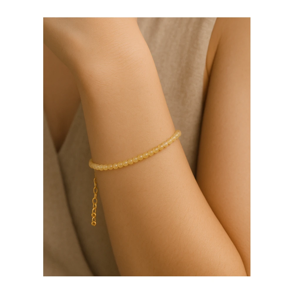 Golden Rutilated Quartz Crystal Bracelet - 2mm Faceted Bead (Gold)