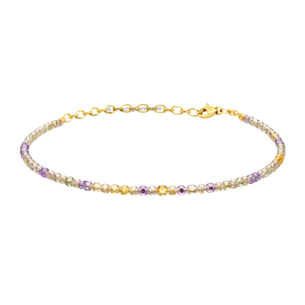 Yellow Fluorite Crystal Bracelet - 2mm Faceted Bead (Gold)
