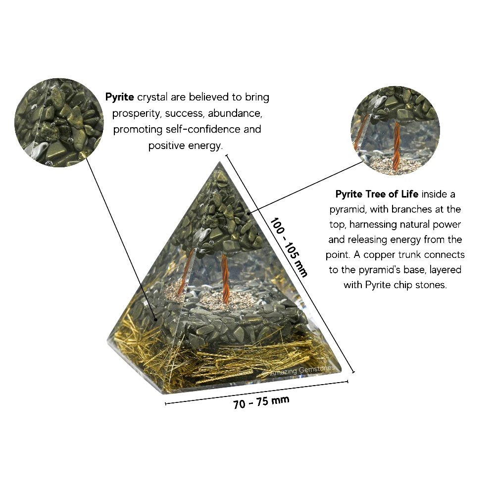 Pyrite Crystal Orgone Pyramid with Pyrite Tree - 70 mm