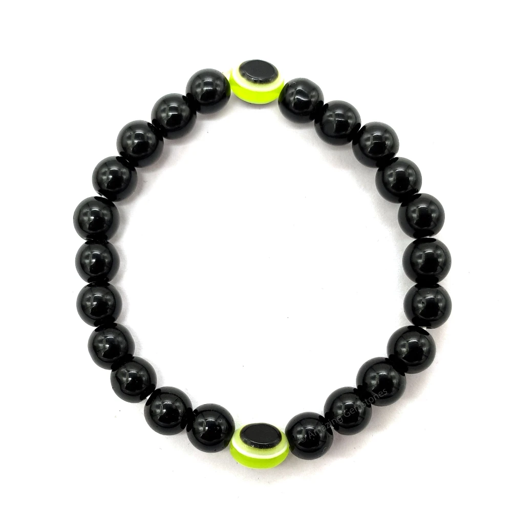 Green Evil Eye and Black Obsidian Bracelet