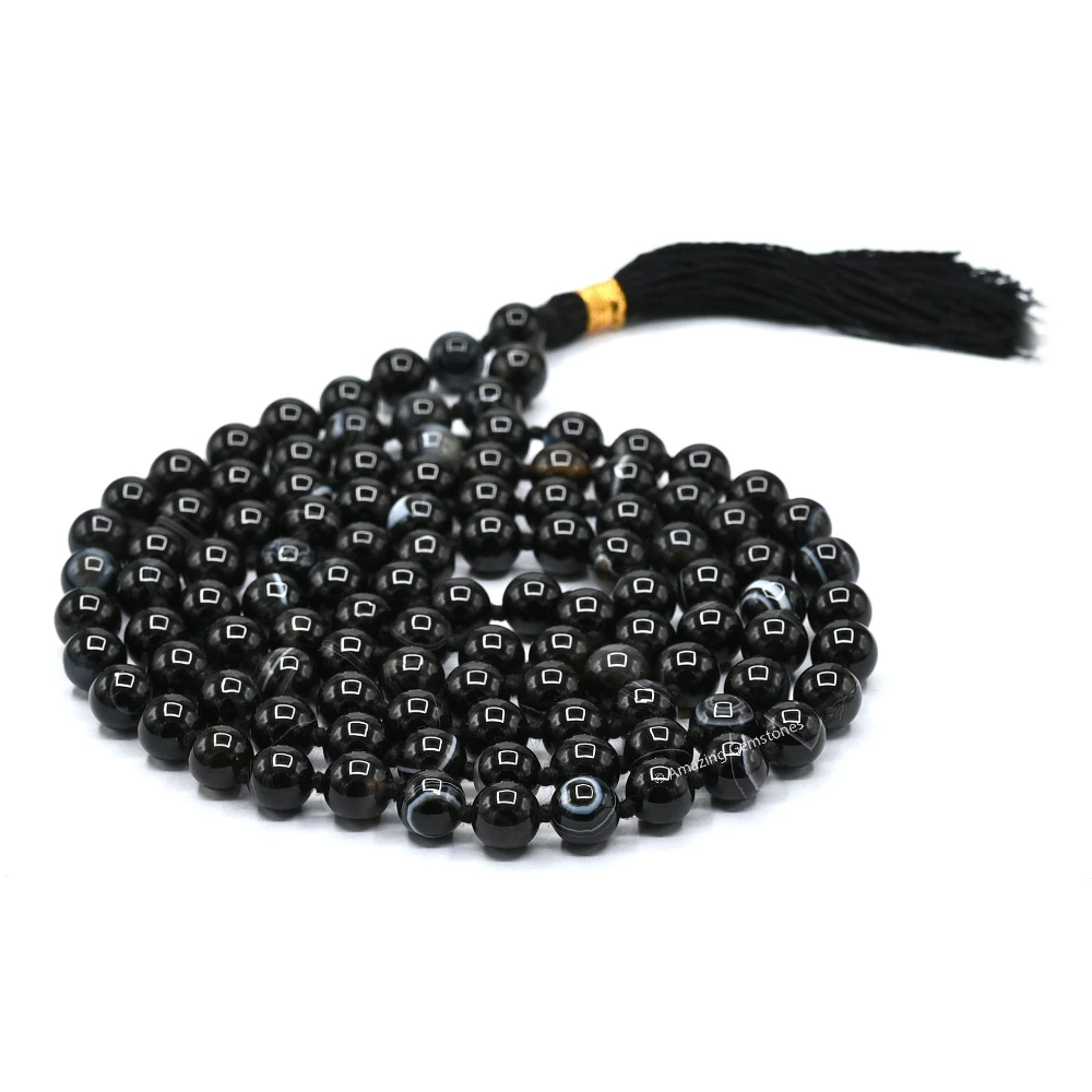Black Hakik Mala (Hand Knotted)