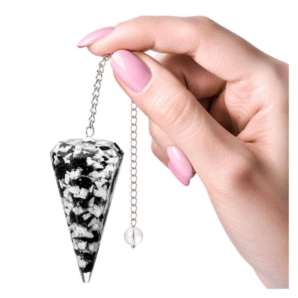 Black and White Tourmaline Orgone Pendulum
