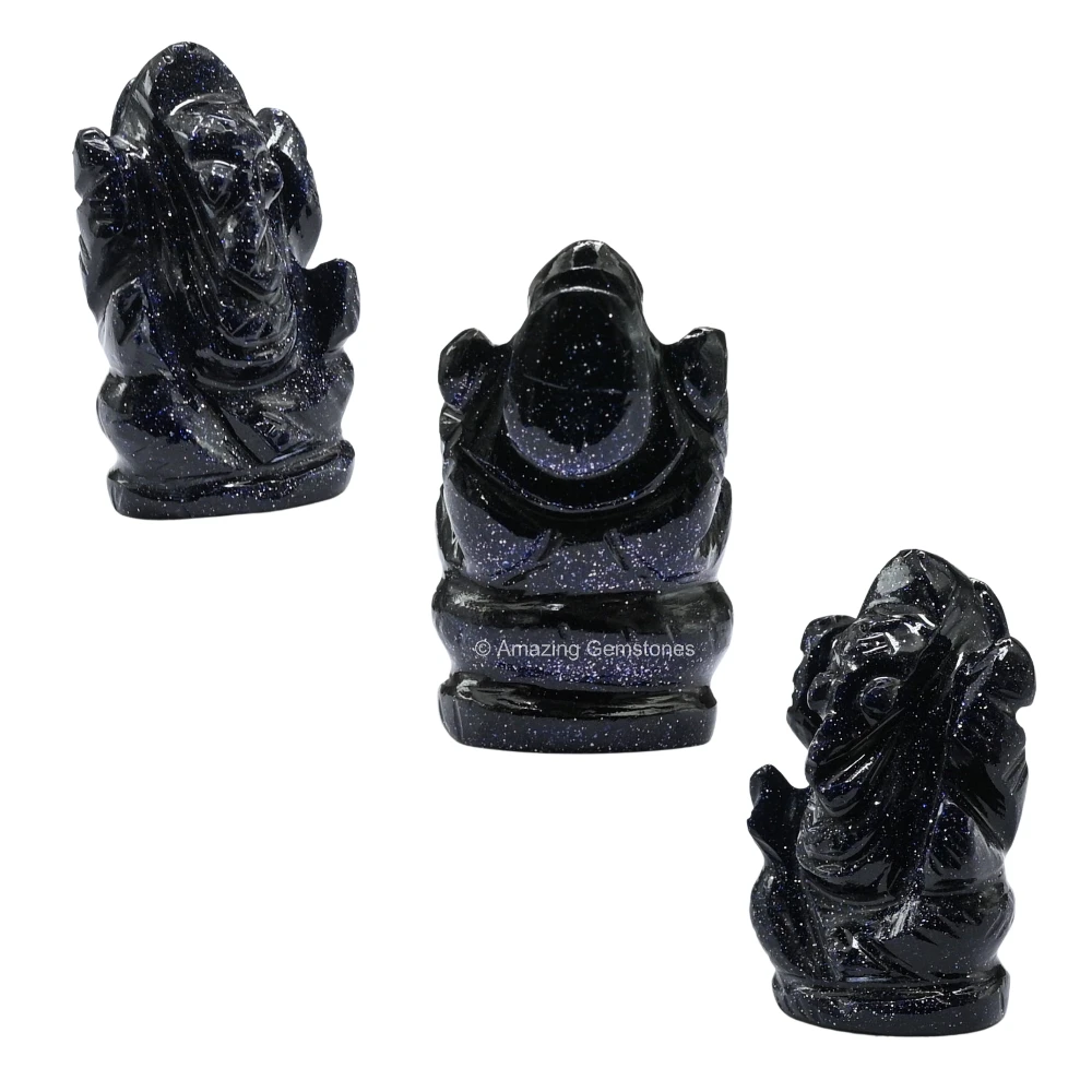 Blue Goldstone Ganesha Crystal Idol