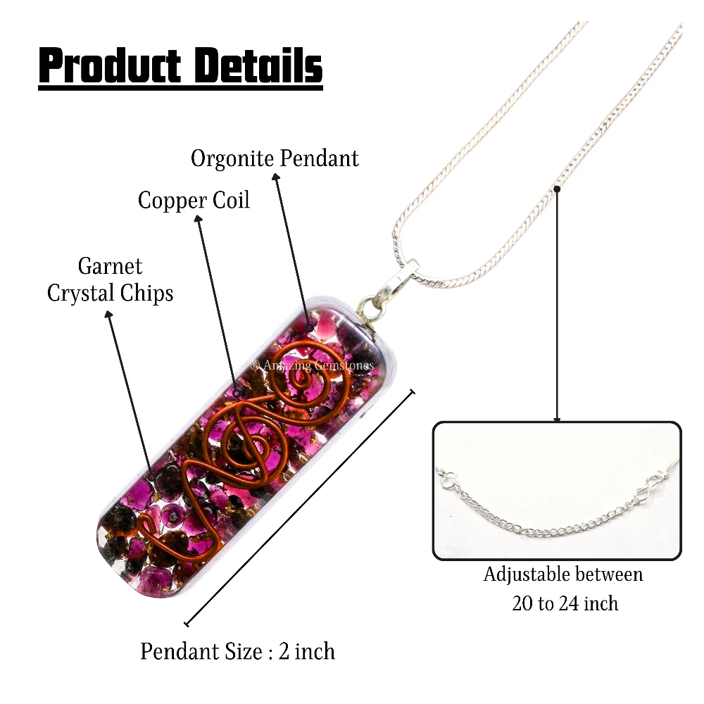Garnet Crystal Orgone Pendant - Rectangle