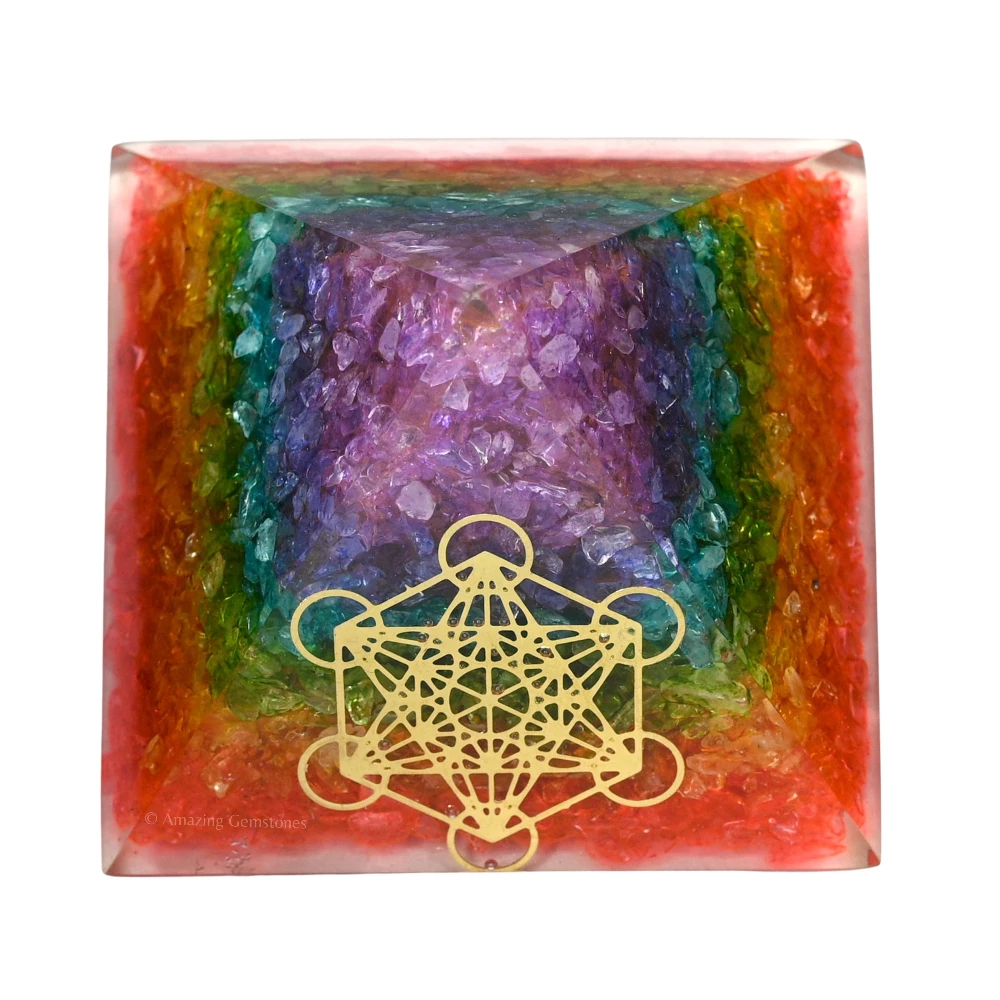 Chakra Onyx Orgone Pyramid - Metatron Cube