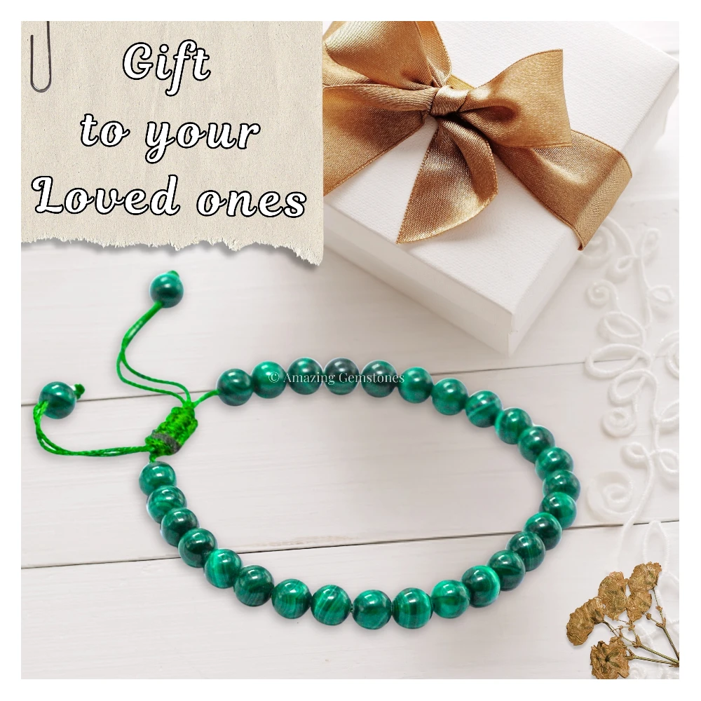Malachite Healing Crystal Bracelets - 6mm Beads (Adjustable)